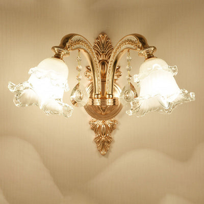 Traditional European Floral Alloy Ceramic Glass 1/2 Light Wall Sconce Lamp For Bedroom