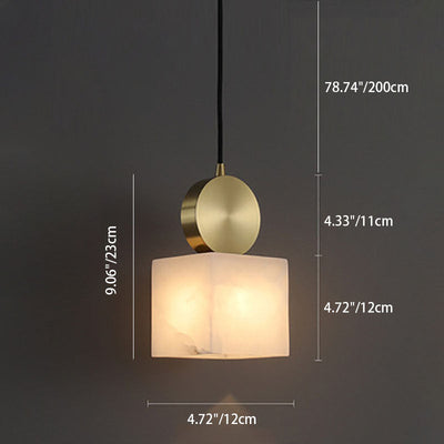 Modern Luxury Geometric Cube Marble Shade Brass 1-Light Pendant Light For Living Room