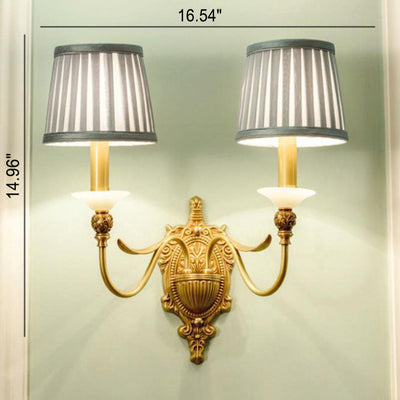 European Luxury Fabric Brass Carved 1/2 Light Wall Sconce Lamp