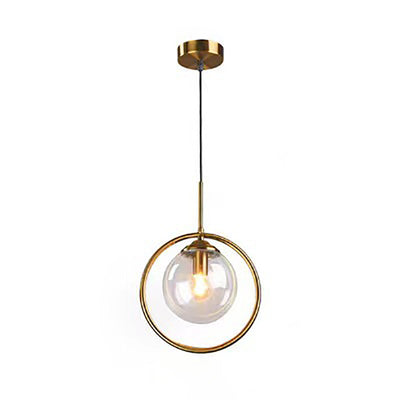 Modern Minimalist Round Ball Iron Glass 1-Light Pendant Light For Bedroom