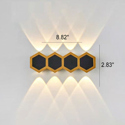 Lampe d'applique murale LED en or noir à combinaison hexagonale simple d'extérieur 