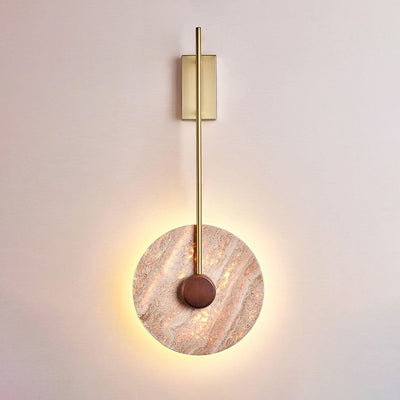 Scandinavian Modern Minimalist Round Iron Yellow Travertine LED Wall Sconce Lamp