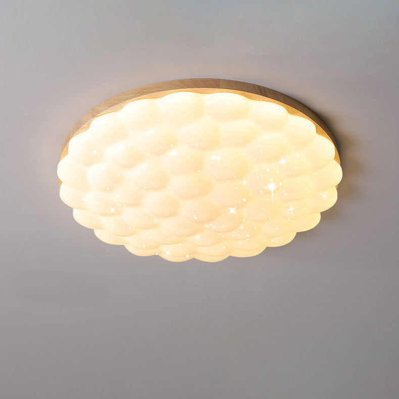 Modern Creative Rubberwood Round LED Flush Mount Lighting