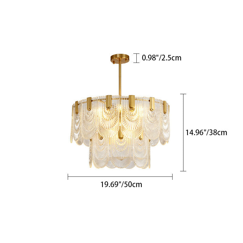 Modern Luxury Round Double Layer Glass Iron 6/9 Light Pendant Light For Living Room