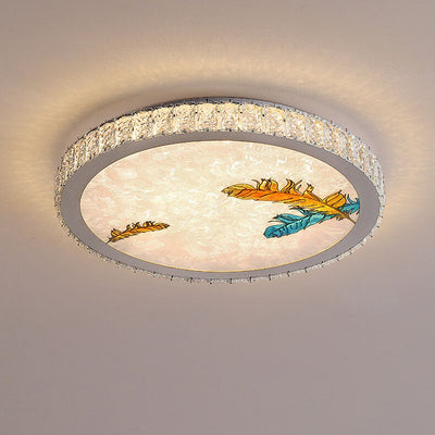 Modern Luxury Enamel Crystal Round LED Flush Mount Ceiling Light