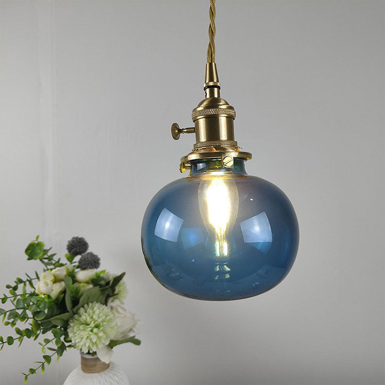 European Vintage Round Head Brass Glass 1-Light Pendant Light