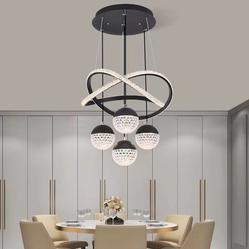 Modern Luxury Twirling Aluminum Strip Acrylic Globe Ball LED Chandelier For Living Room