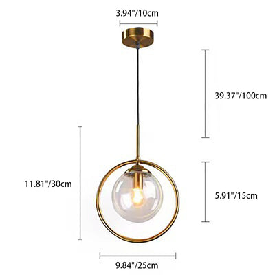 Modern Minimalist Round Ball Iron Glass 1-Light Pendant Light For Bedroom