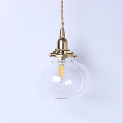 Traditional Japanese Brass Glass Pumpkin Shade 1-Light Pendant Light For Living Room