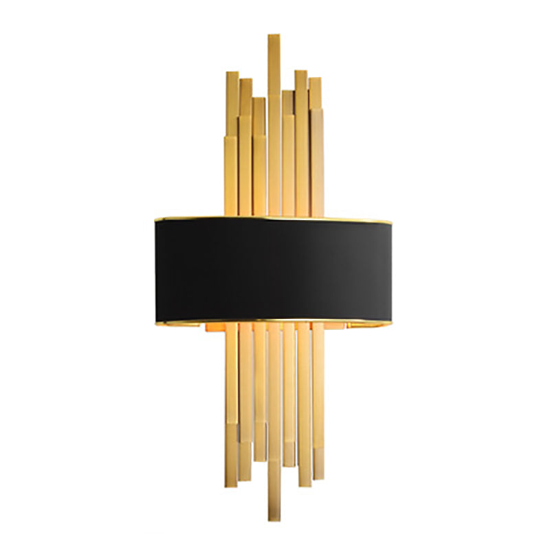 Modern Luxury Iron Straight Line Fabric Cylinder Shade 2-Light Wall Sconce Lamp For Living Room