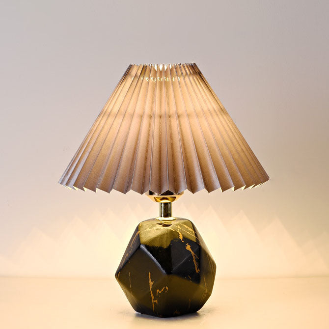 Contemporary Creative Pleated Fabric Shade Imitation Stone Base 1-Light Table Lamp For Bedroom