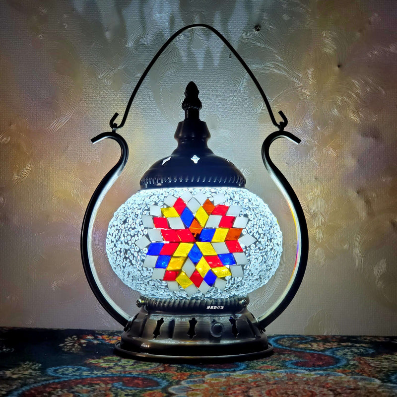 Moroccan Stained Glass Round Pot USB Rechargeable LED Portable Table Lamp