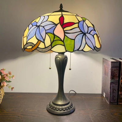 European Tiffany Flowers Stained Glass 2-Light Table Lamp