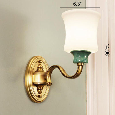 European Luxury Fabric Brass Carved 1/2 Light Wall Sconce Lamp