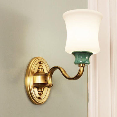 European Luxury Fabric Brass Carved 1/2 Light Wall Sconce Lamp