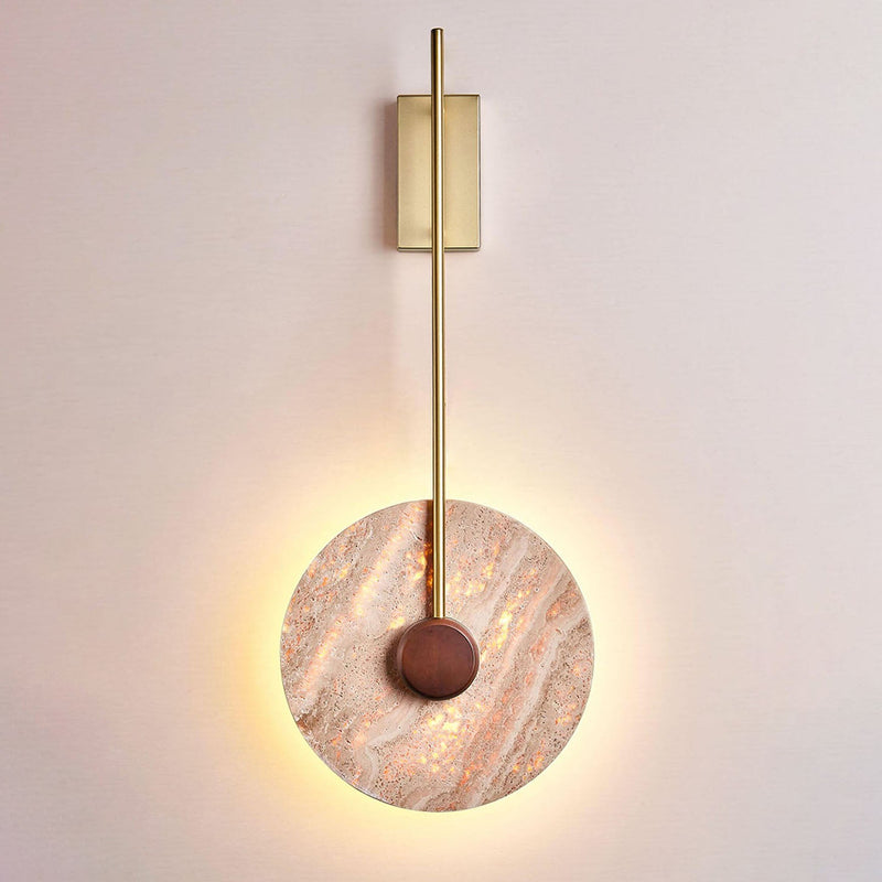 Scandinavian Modern Minimalist Round Iron Yellow Travertine LED Wall Sconce Lamp