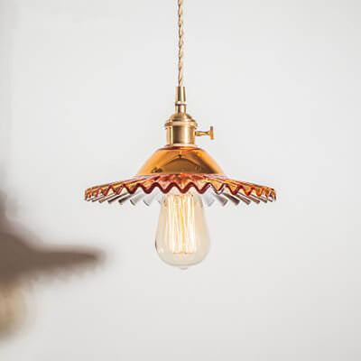 European Vintage Rustic Glass Copper 1-Light Pendant Light