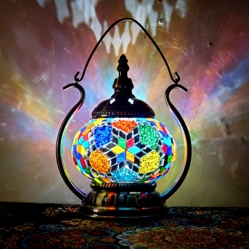 Moroccan Stained Glass Round Pot USB Rechargeable LED Portable Table Lamp