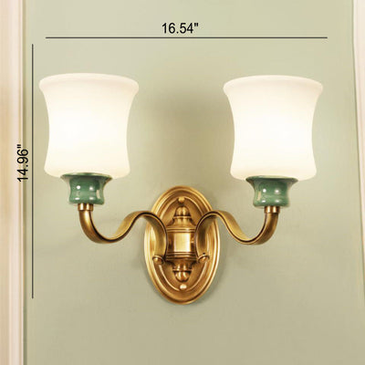 European Luxury Fabric Brass Carved 1/2 Light Wall Sconce Lamp