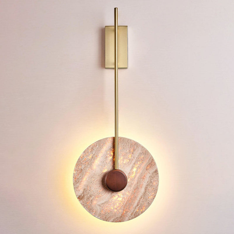 Scandinavian Modern Minimalist Round Iron Yellow Travertine LED Wall Sconce Lamp