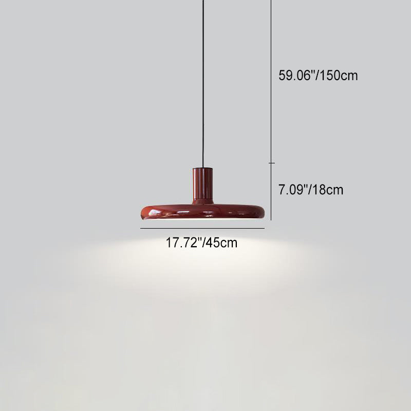 Contemporary Simplicity Red Iron Flying Saucer Disc Shade 1-Light Pendant Light For Bedroom