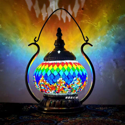 Moroccan Stained Glass Round Pot USB Rechargeable LED Portable Table Lamp