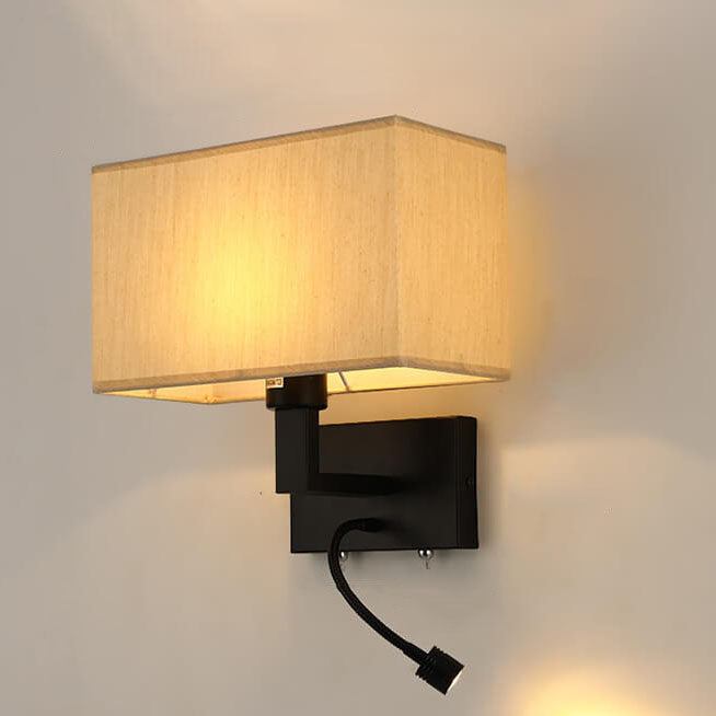Modern Minimalist Solid Color Rectangular Iron Fabric 2-Light Wall Sconce Lamp