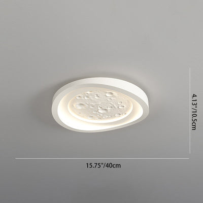 Modern Simplicity Resin Imitation Rock Texture Iron Round Shade LED Flush Mount Ceiling Light For Living Room