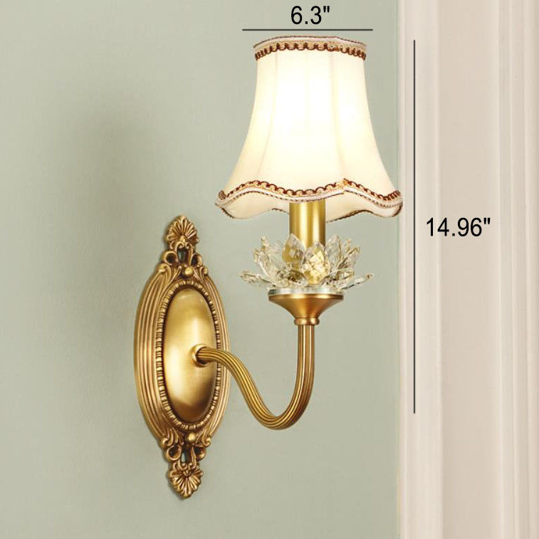 European Luxury Fabric Brass Carved 1/2 Light Wall Sconce Lamp