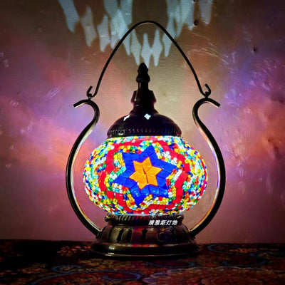 Moroccan Stained Glass Round Pot USB Rechargeable LED Portable Table Lamp