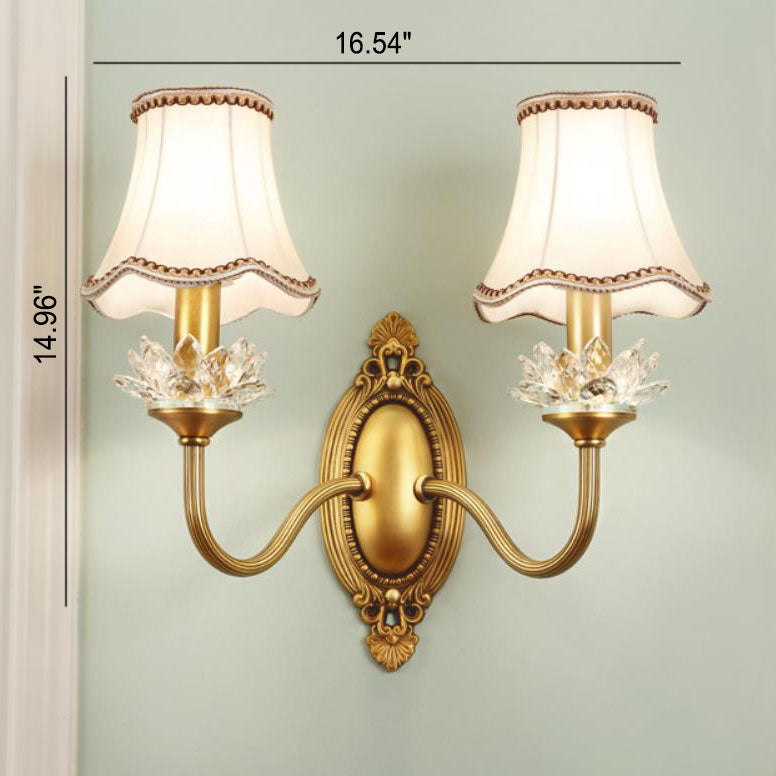 European Luxury Fabric Brass Carved 1/2 Light Wall Sconce Lamp