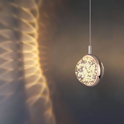 Modern Minimalist Round Ball Aluminum Crystal LED Pendant Light For Bedroom