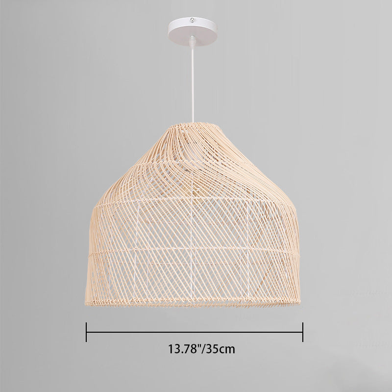 Contemporary Boho Rattan Weaving Cage 1-Light Pendant Light For Dining Room