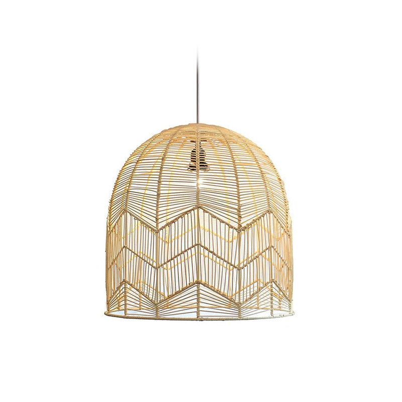 Contemporary Boho Rattan Weaving Cage 1-Light Pendant Light For Dining Room