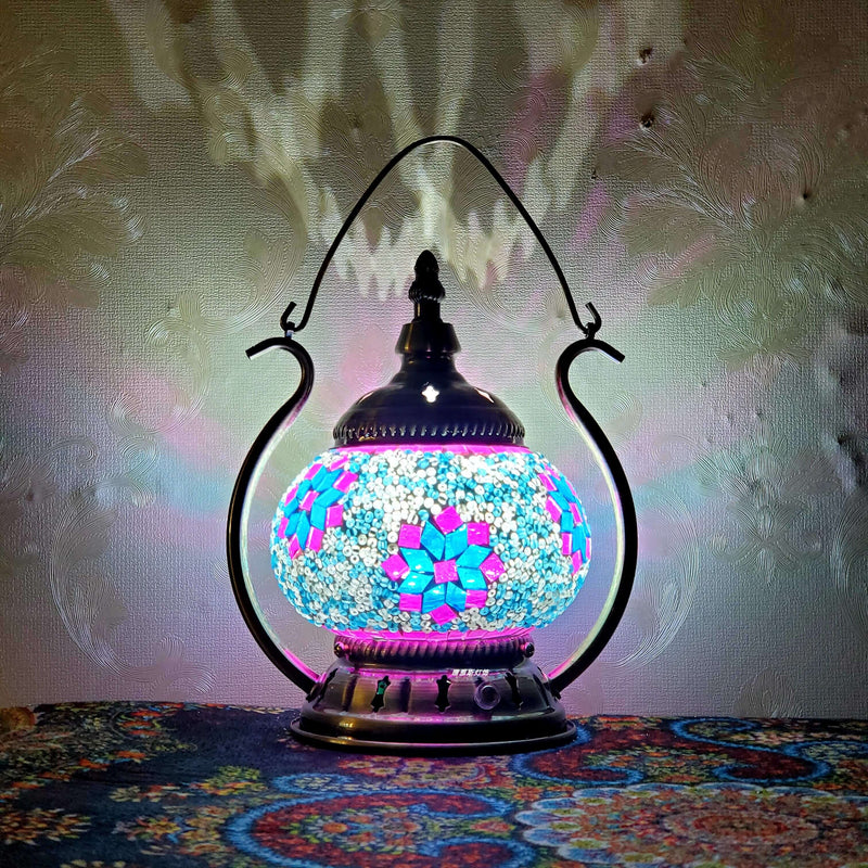 Moroccan Stained Glass Round Pot USB Rechargeable LED Portable Table Lamp