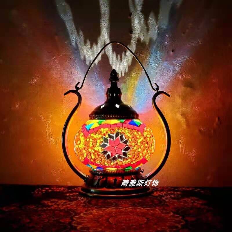 Moroccan Stained Glass Round Pot USB Rechargeable LED Portable Table Lamp