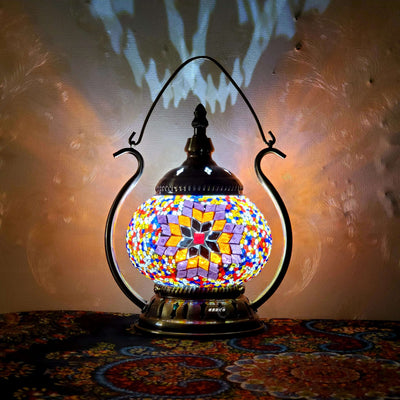 Moroccan Stained Glass Round Pot USB Rechargeable LED Portable Table Lamp