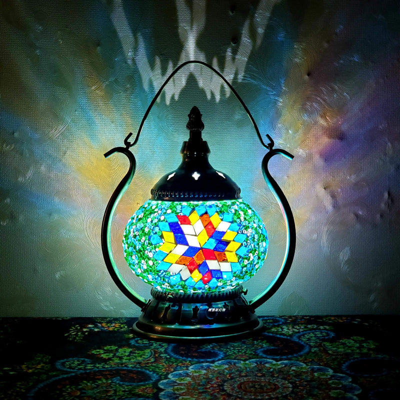 Moroccan Stained Glass Round Pot USB Rechargeable LED Portable Table Lamp