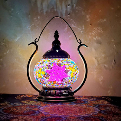 Moroccan Stained Glass Round Pot USB Rechargeable LED Portable Table Lamp