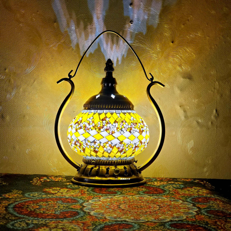 Moroccan Stained Glass Round Pot USB Rechargeable LED Portable Table Lamp