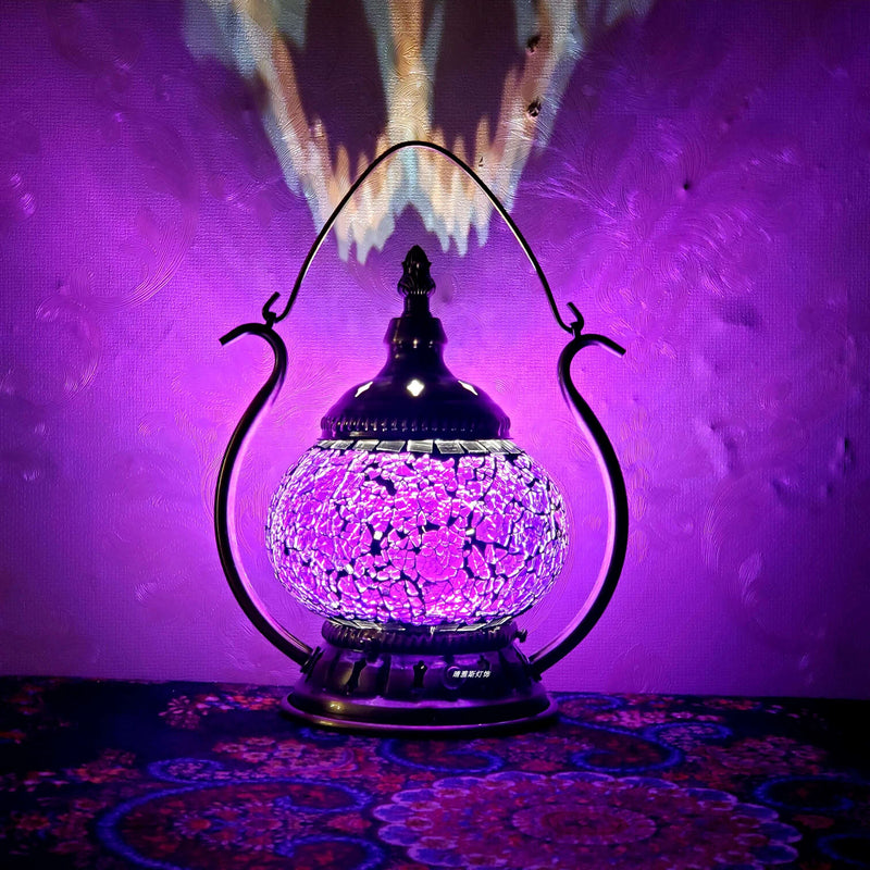 Moroccan Stained Glass Round Pot USB Rechargeable LED Portable Table Lamp