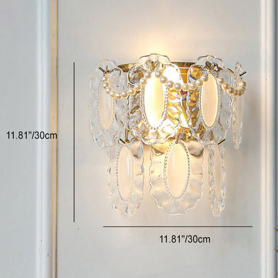 Contemporary Luxury Gold Finish Frame Pearl Water Grain Glass Sheet 2-Light Wall Sconce Lamp For Living Room