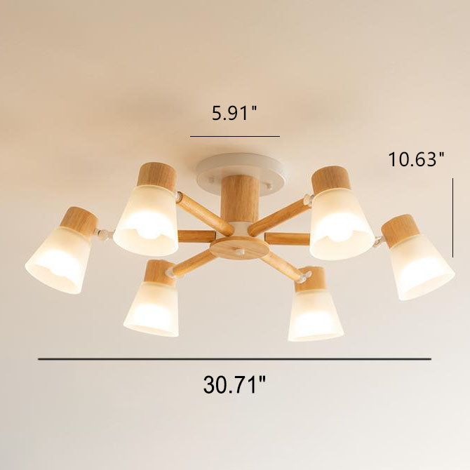 Japanischer moderner Holzständer Glasschirm 3/6/8 Licht Kronleuchter