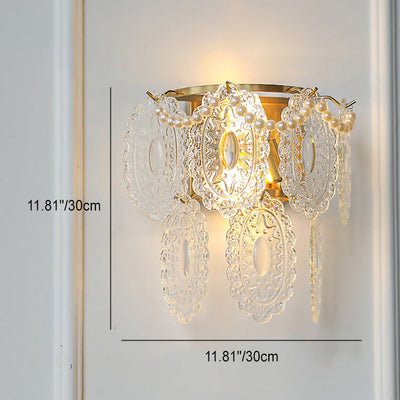 Contemporary Luxury Gold Finish Frame Pearl Water Grain Glass Sheet 2-Light Wall Sconce Lamp For Living Room