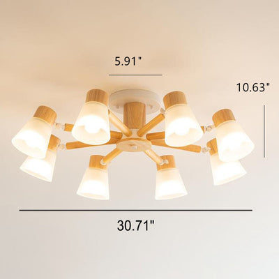 Japanischer moderner Holzständer Glasschirm 3/6/8 Licht Kronleuchter