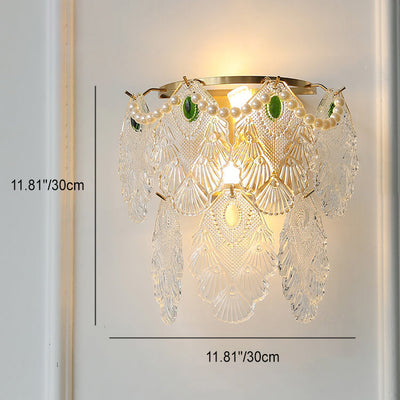 Contemporary Luxury Gold Finish Frame Pearl Water Grain Glass Sheet 2-Light Wall Sconce Lamp For Living Room